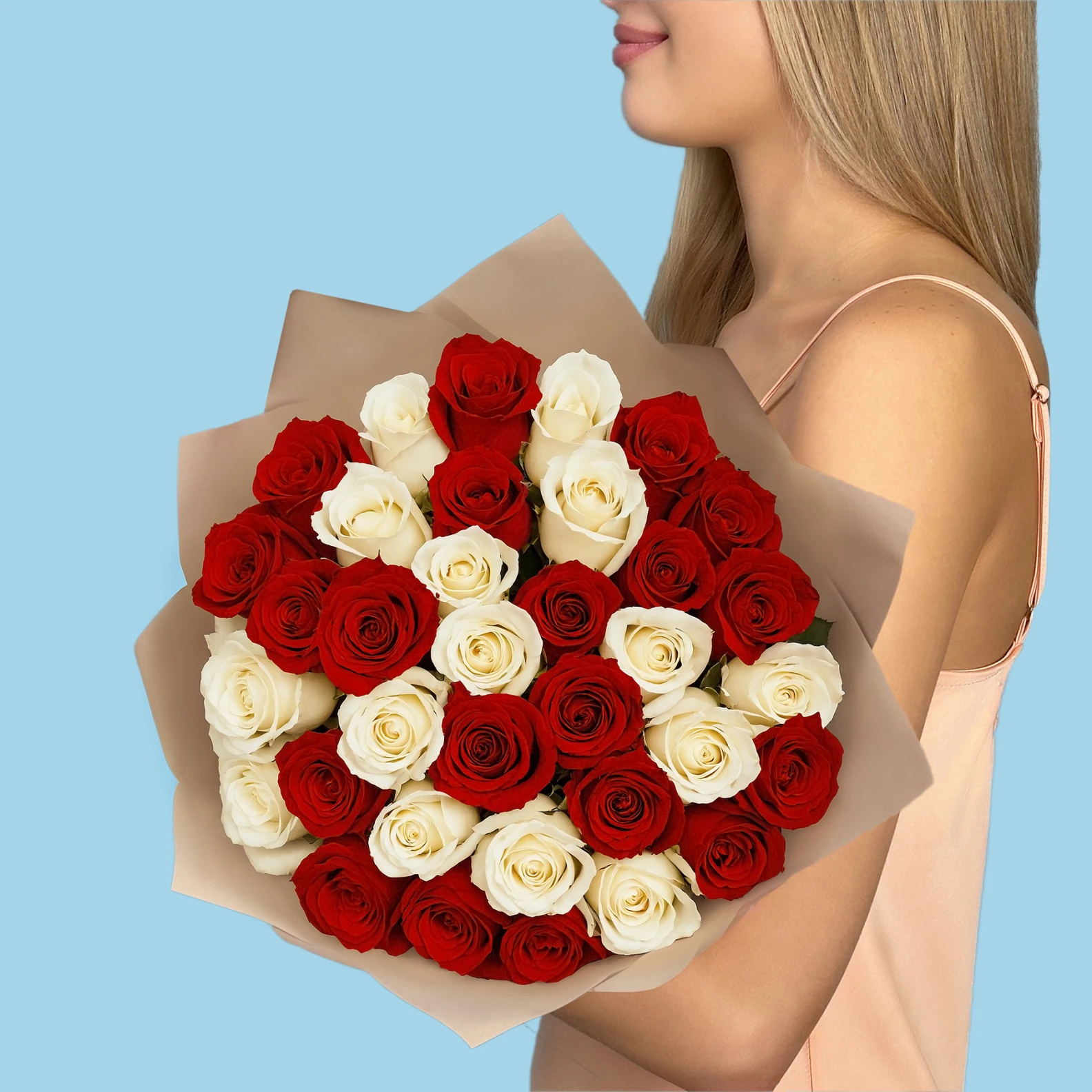 35 Premium White and Red Roses - image №2