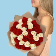 35 Premium White and Red Roses - image №2