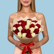 35 White and Red Roses from Kenya - image №1