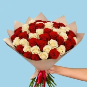 50 Premium White and Red Roses - image №3