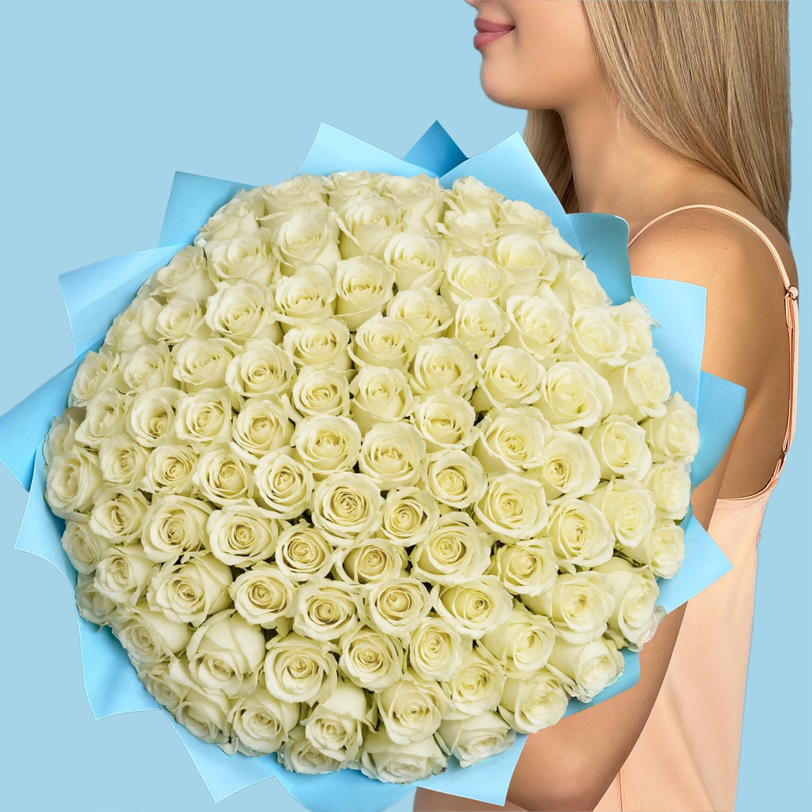 100 Premium White Roses - image №2