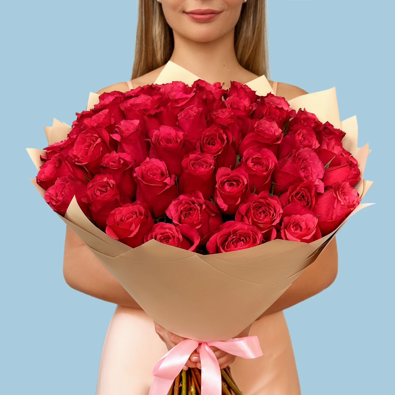 50 Premium Hot Pink Roses - image №1