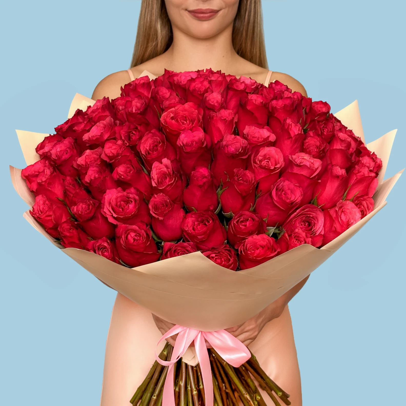 100 Premium Hot Pink Roses - image №1