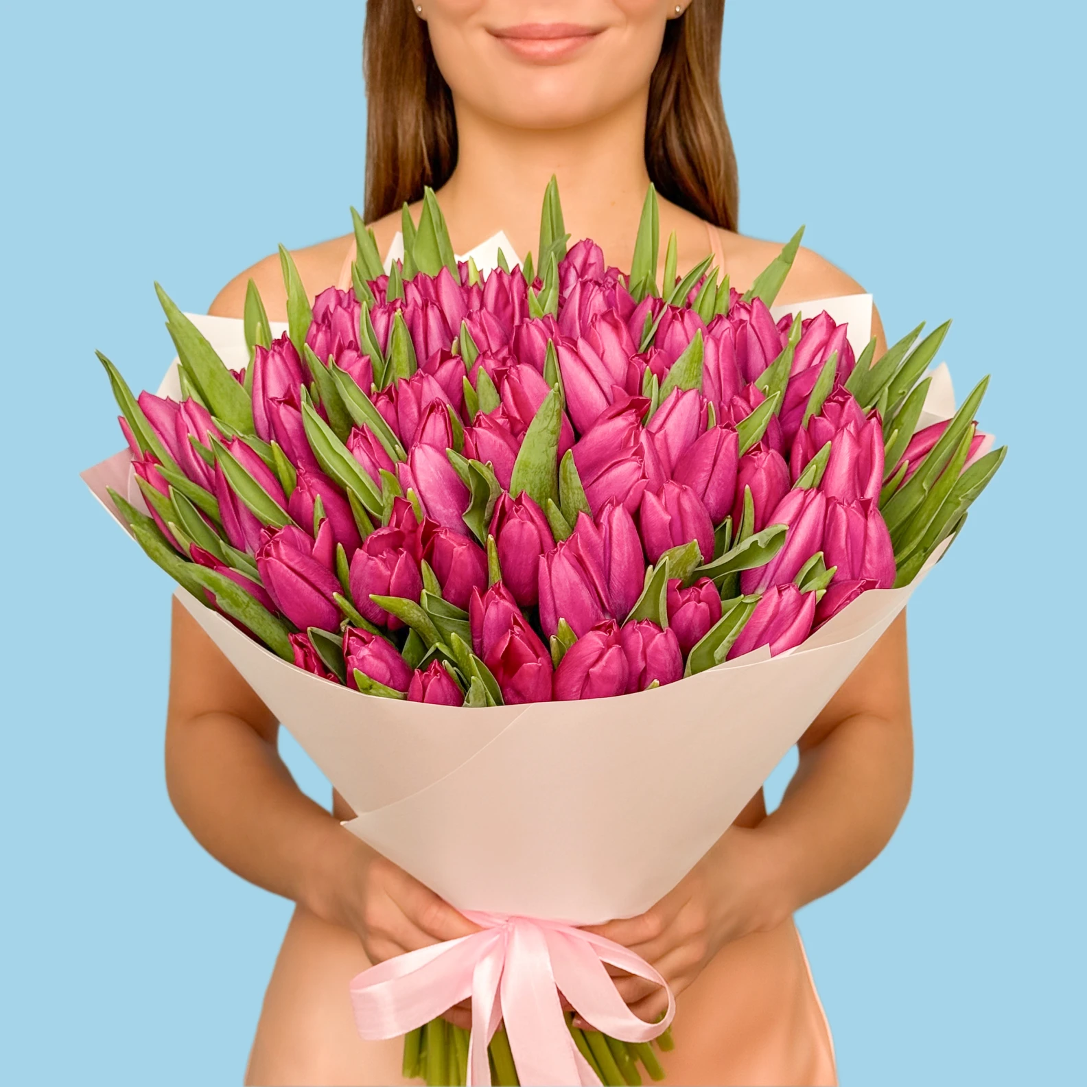 100 Pink Tulips - image №1