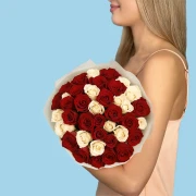 35 White and Red Roses from Kenya - image №2