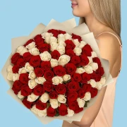 100 White and Red Roses from Kenya - image №2