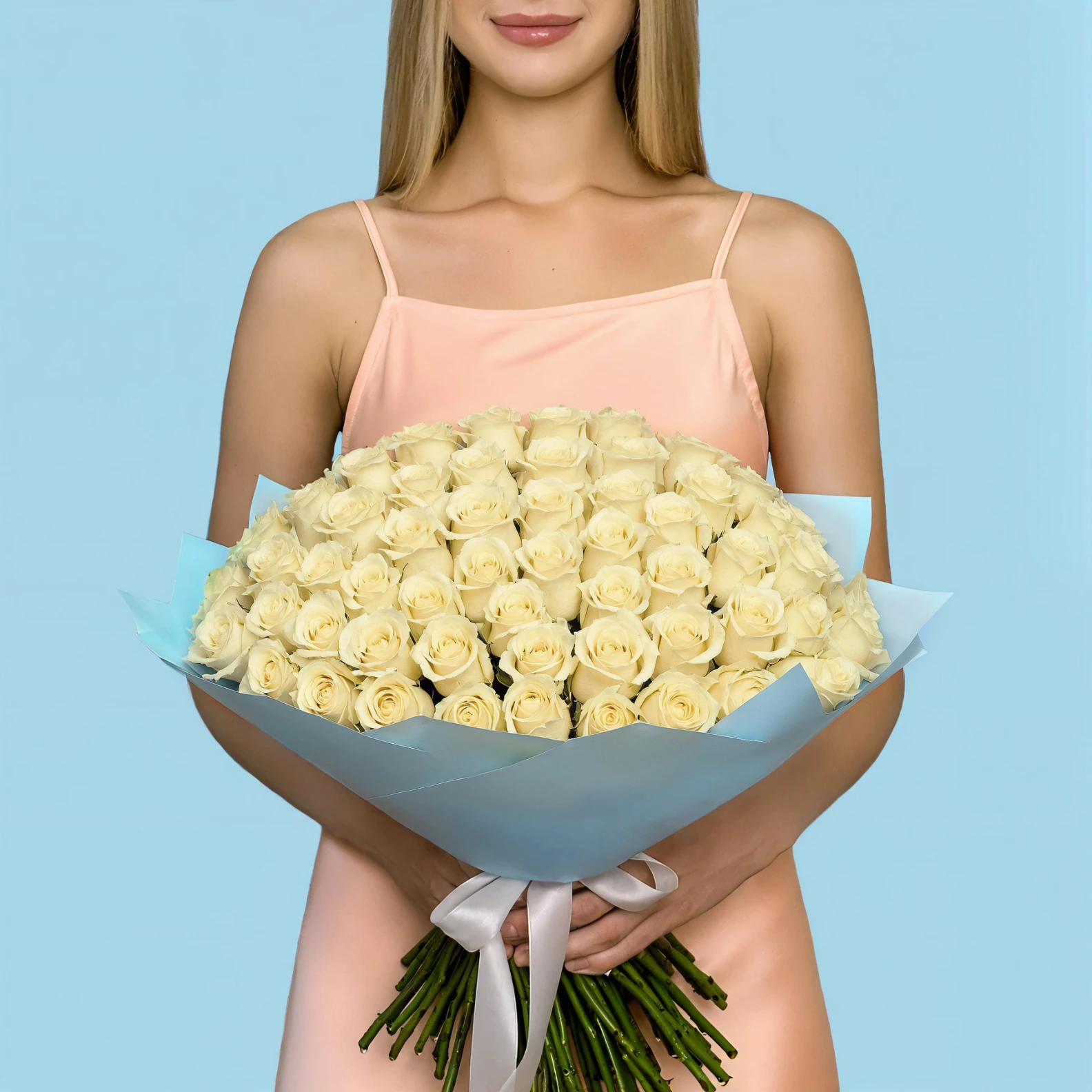 100 White Roses from Kenya - image №1