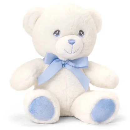 20cm Keeleco Baby Cream Bear with Blue Ribbon