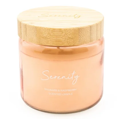 Pink Large Candle with Bamboo Lid and Rhubarb & Raspberry Scent