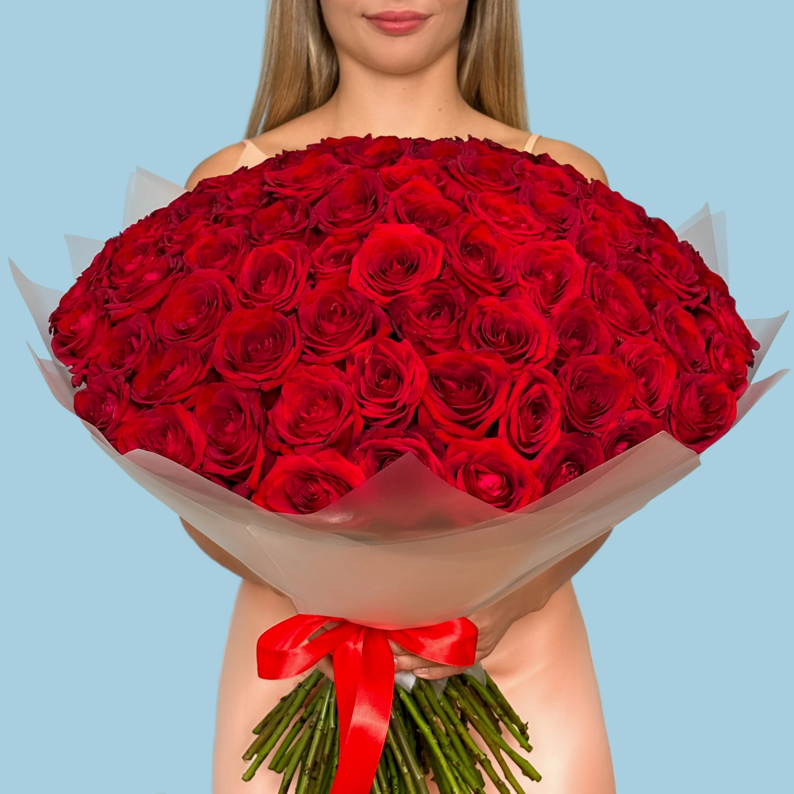 100 Premium Red Roses - image №1