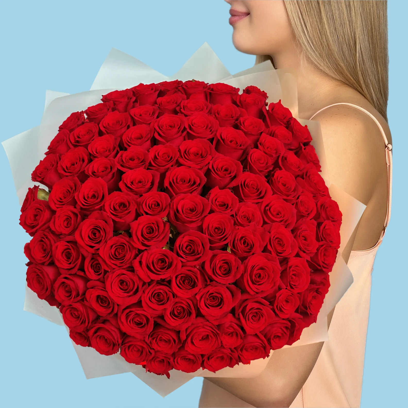 100 Premium Red Roses - image №2