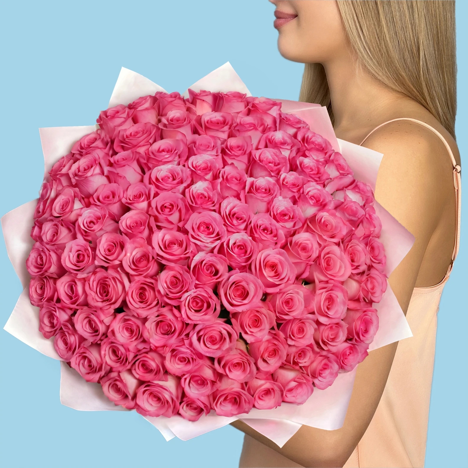 100 Premium Pink Roses - image №2