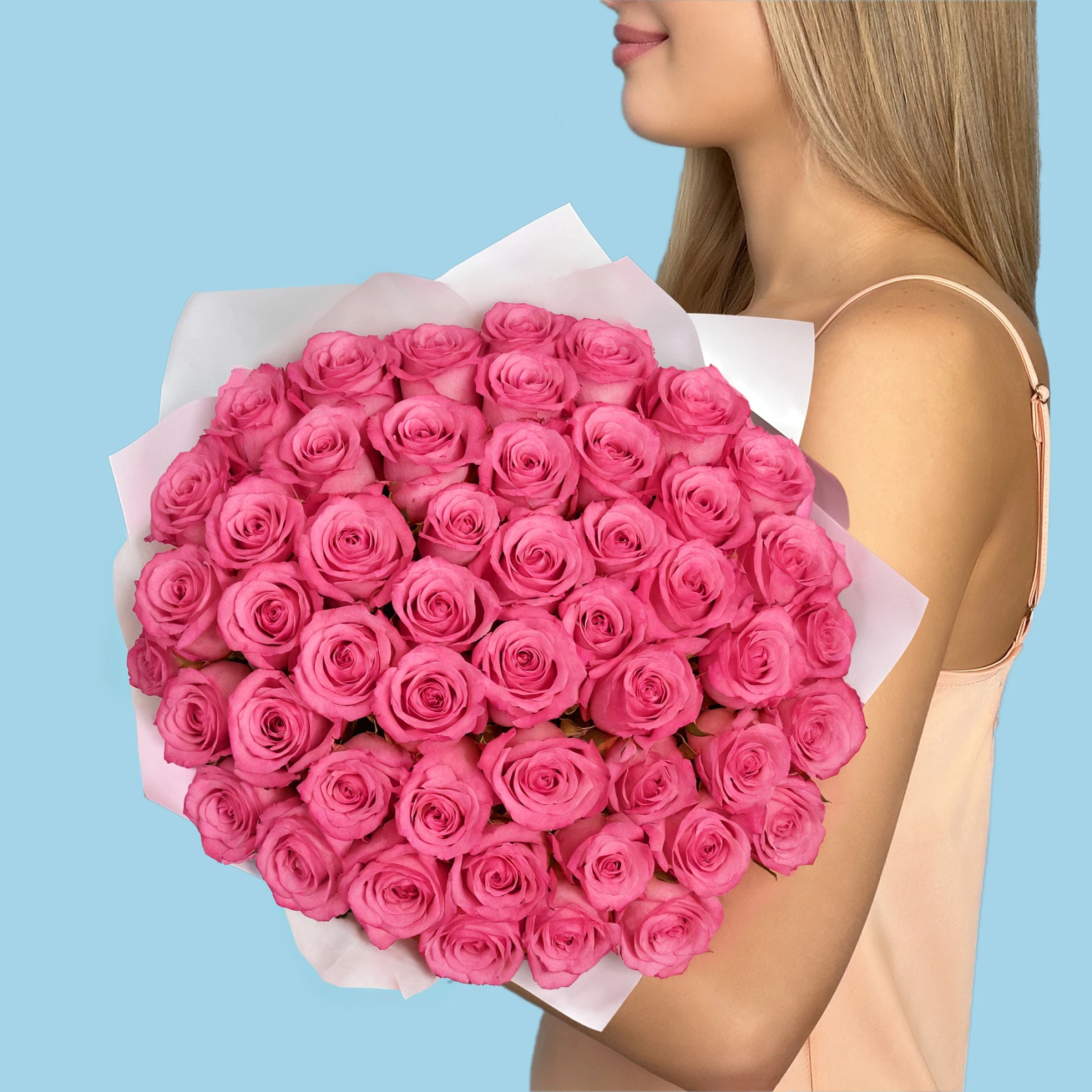 50 Premium Pink Roses - image №2